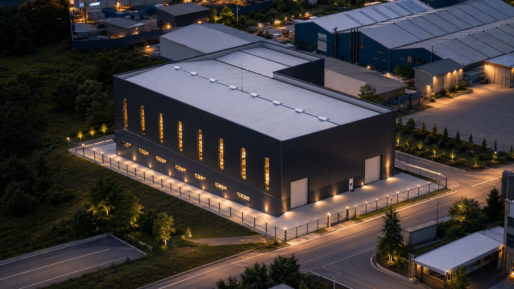 Astaş İnşaat Gebze Pelitli fabrika ve depo projesinin havadan genel görünümü